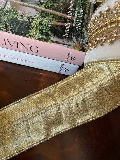 Winter Wonderland Jeweled Velvet Ribbon- Gold Trim  - 2.5" x 5 Yards