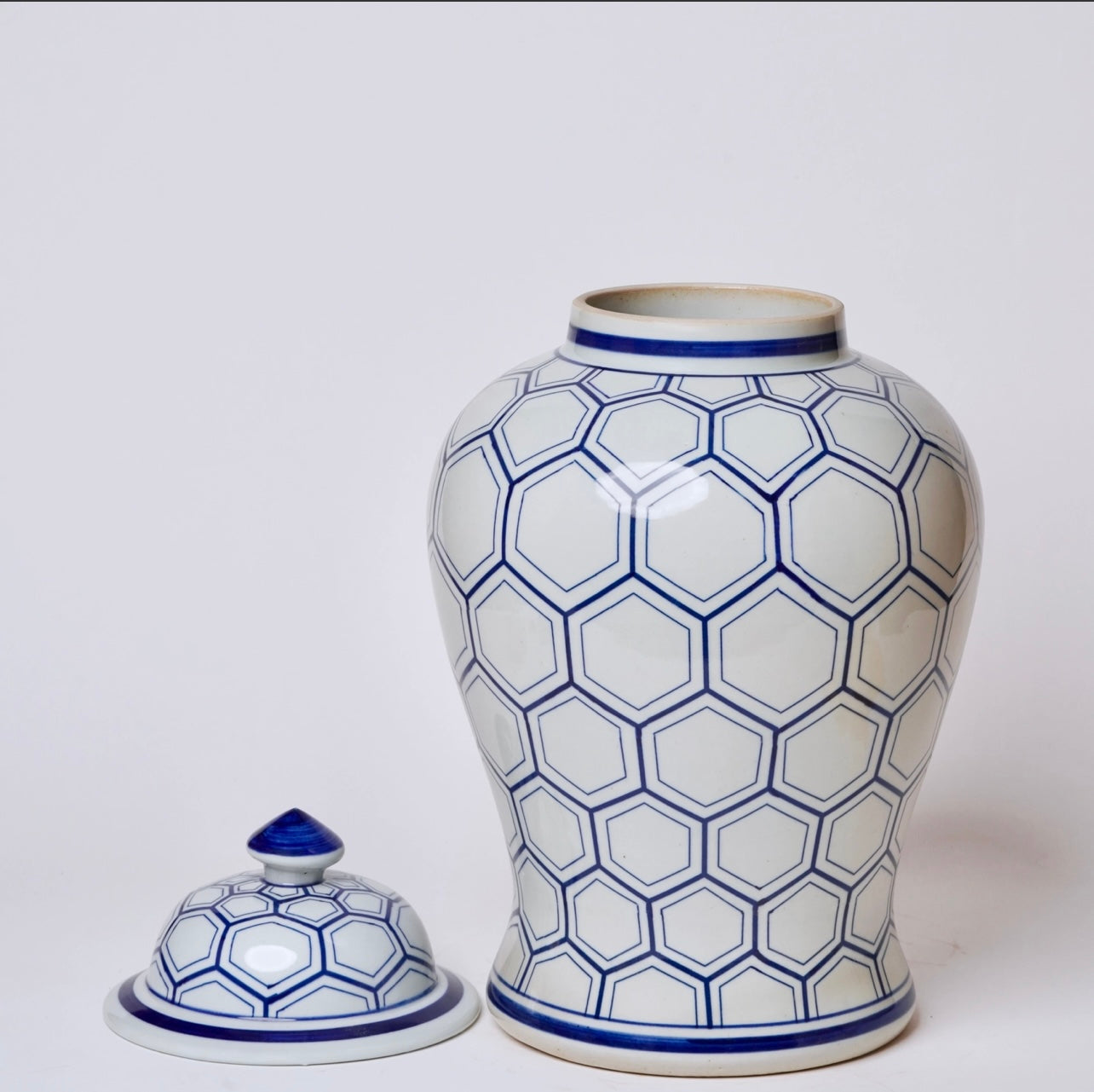 Blue & White Honeycomb Lattice Porcelain Ginger Jar 20” Tall