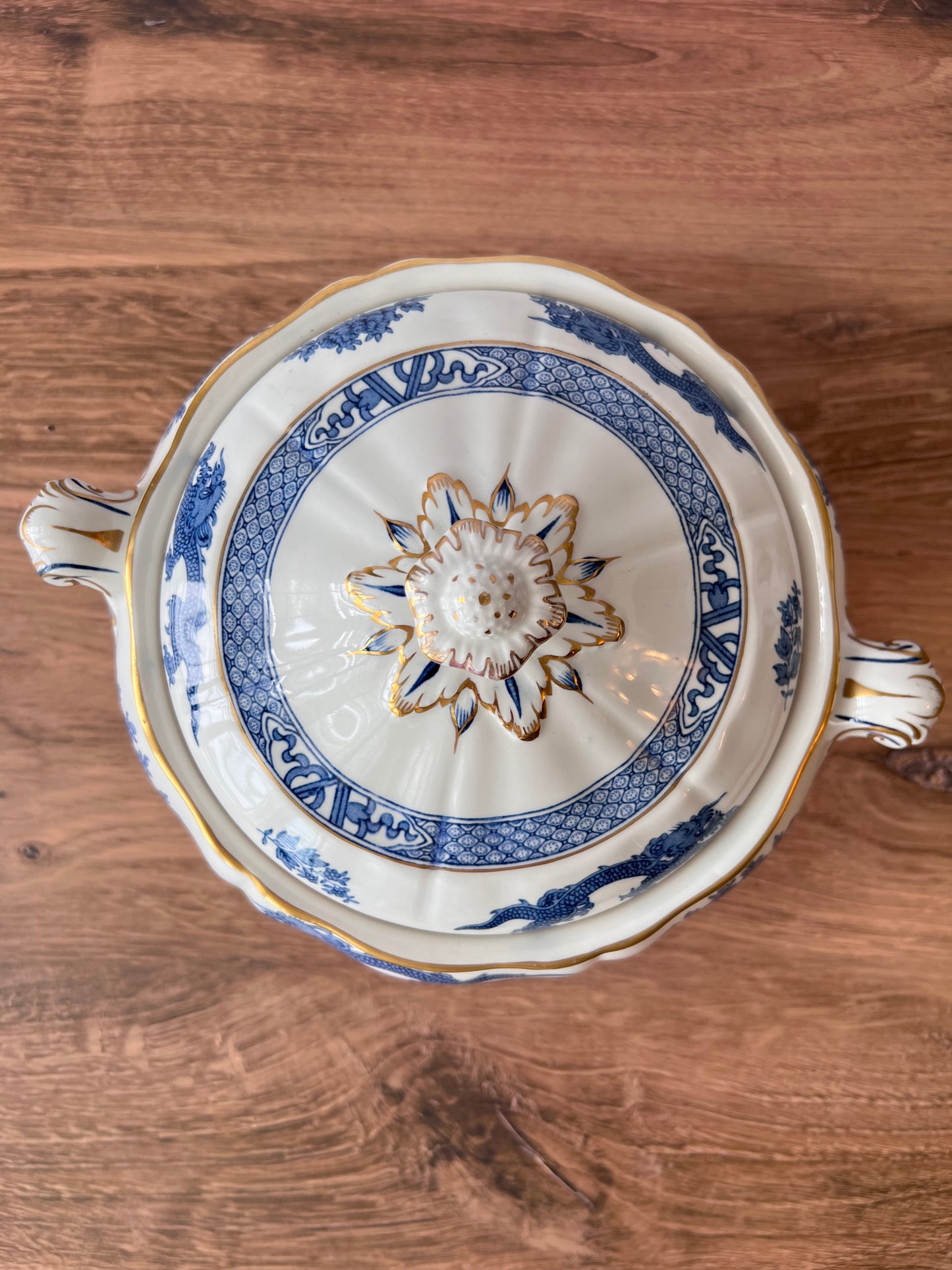 Vintage Booths Dragon Tureen | Blue & White English Transferware