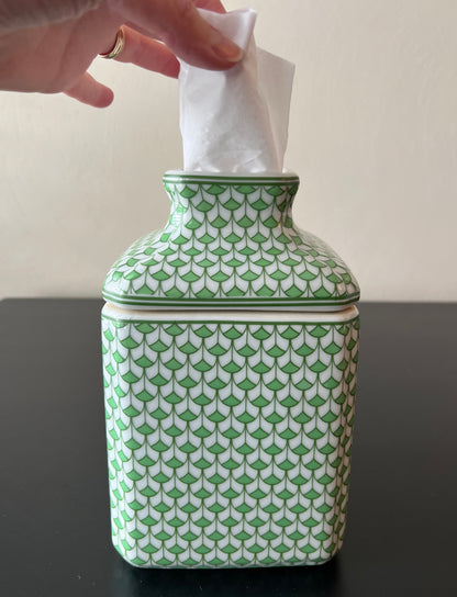 Green & White Fish Scale Pattern Porcelain Tissue Box