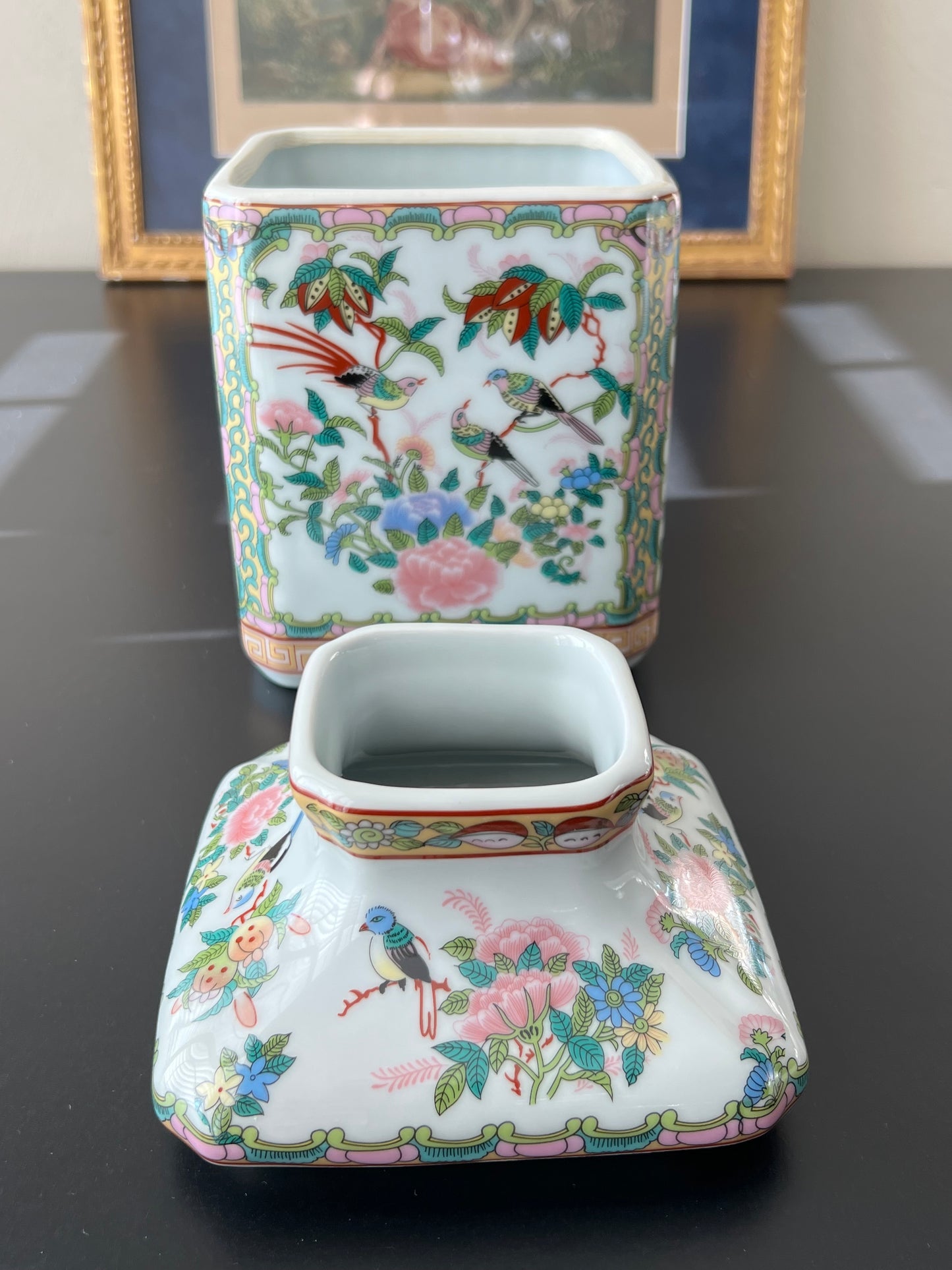 Rose Medallion Style Porcelain Tissue Box Cover - Chinoiserie Style