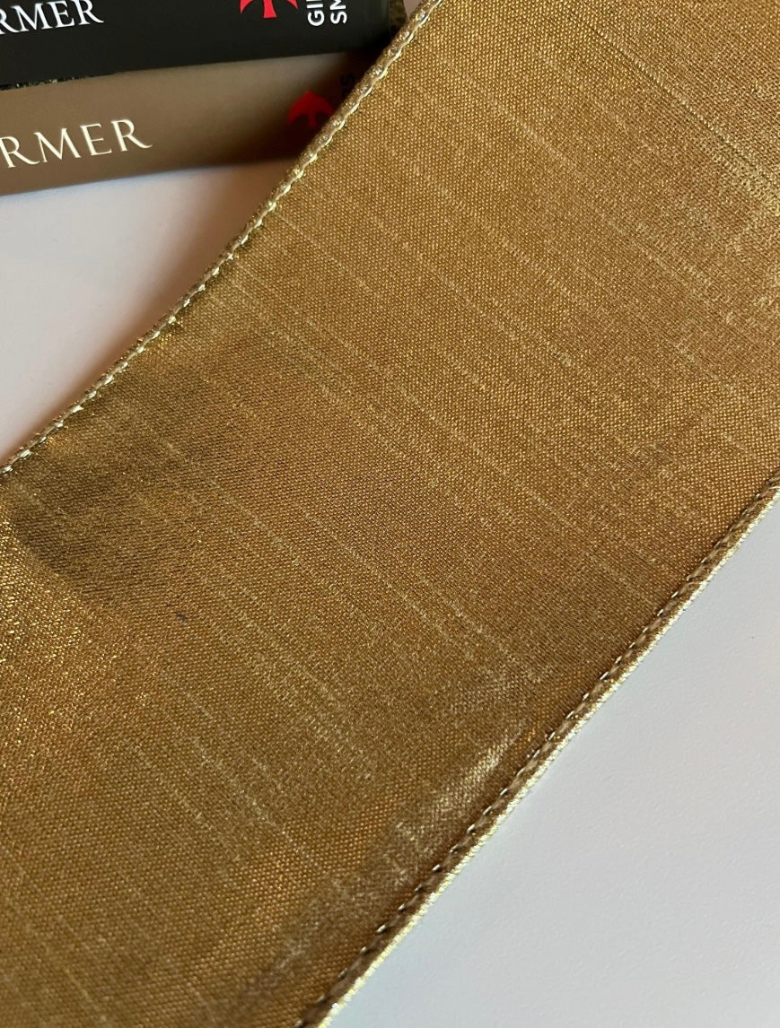 Cobalt Royale Velvet Ribbon - Gold Glitter Scroll 4” x 10 yards