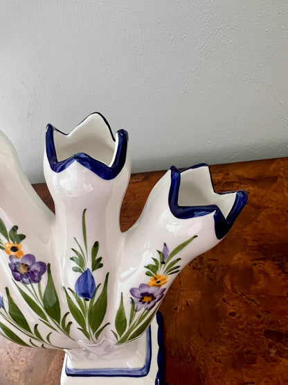 Vintage Portuguese Hand Painted Tulipiere