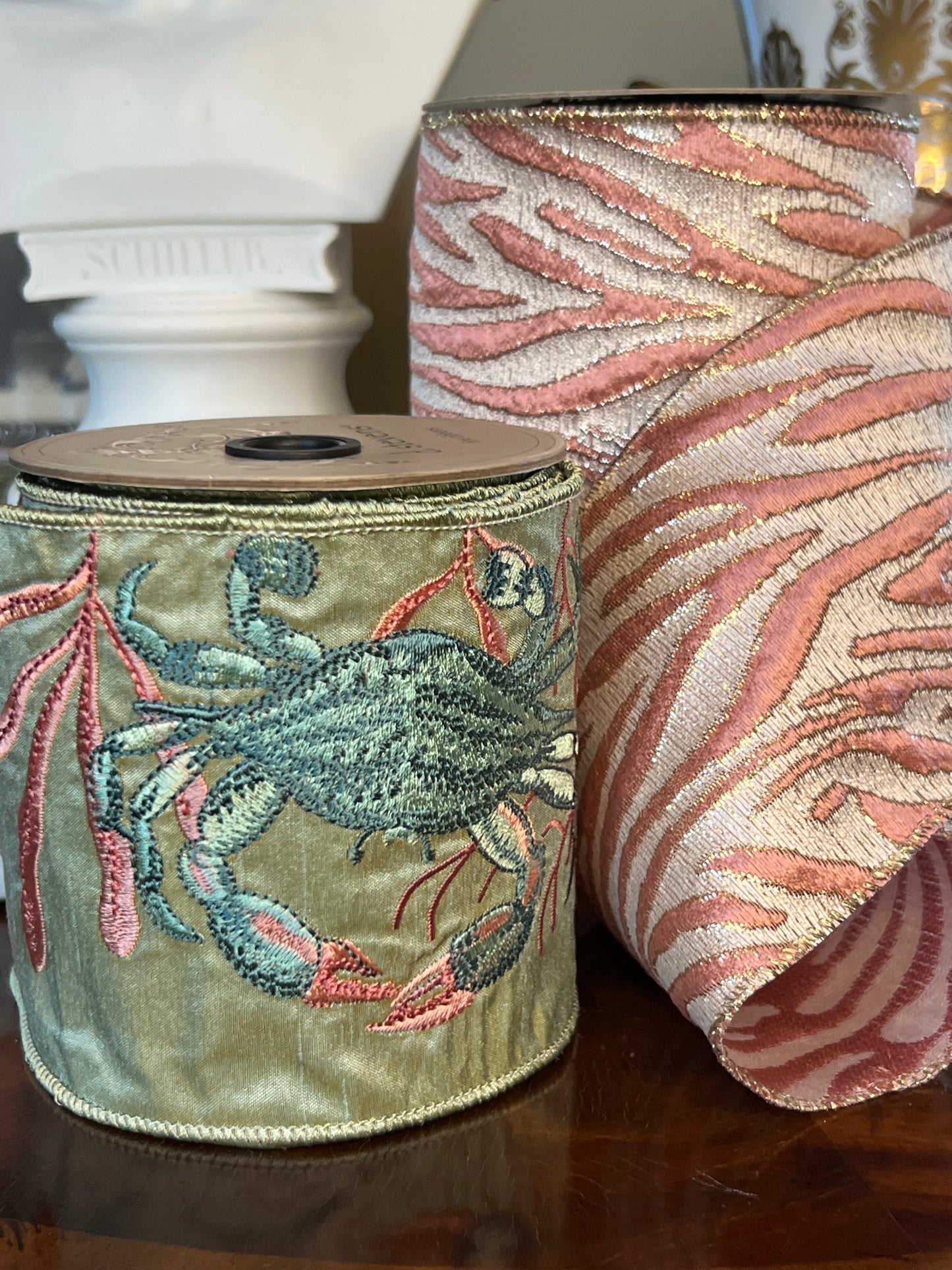 Gilded Safari Stripe Ribbon Rose Pink & Champagne Gold, 4" x 10 Yards