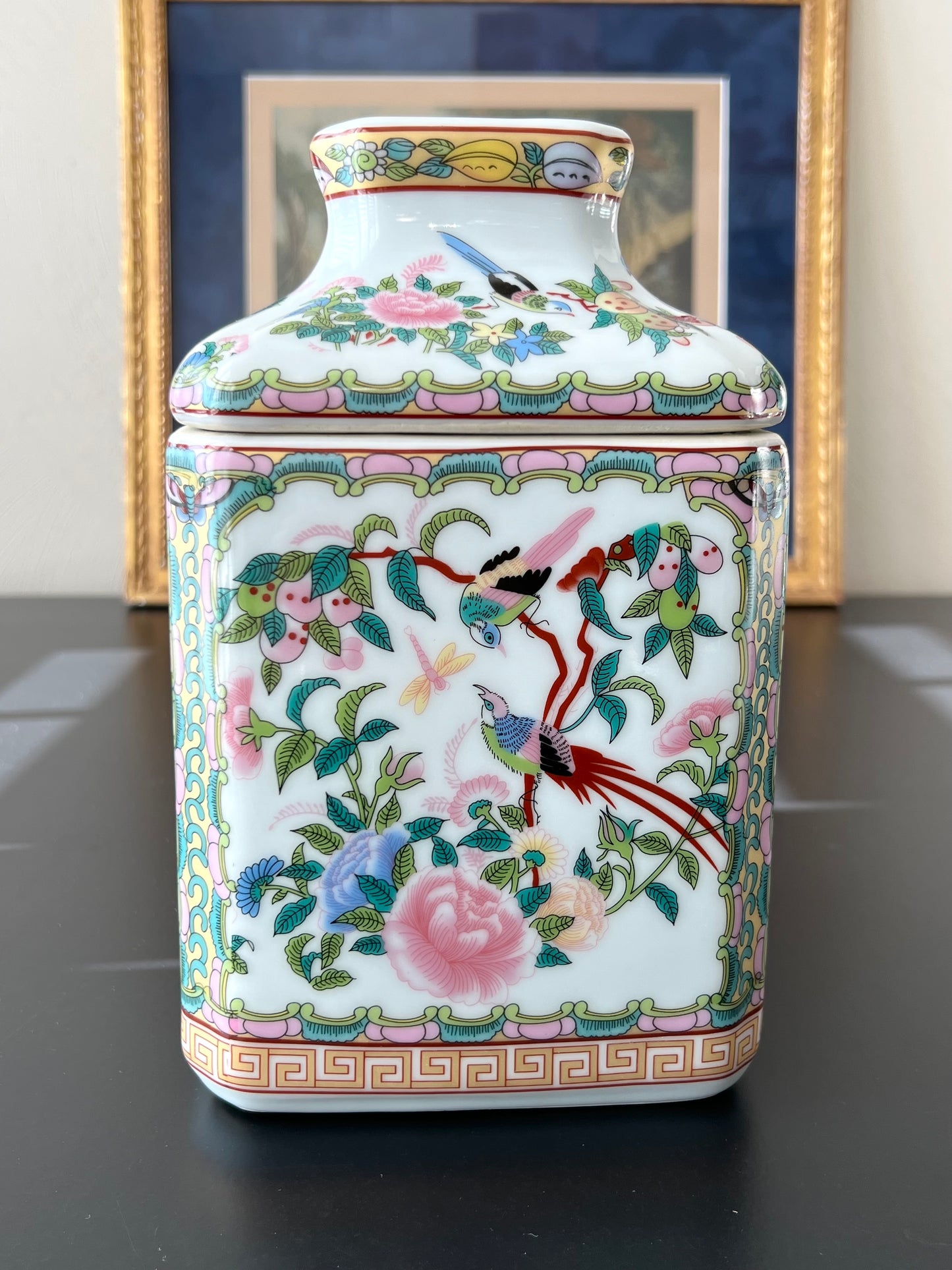Rose Medallion Style Porcelain Tissue Box Cover - Chinoiserie Style