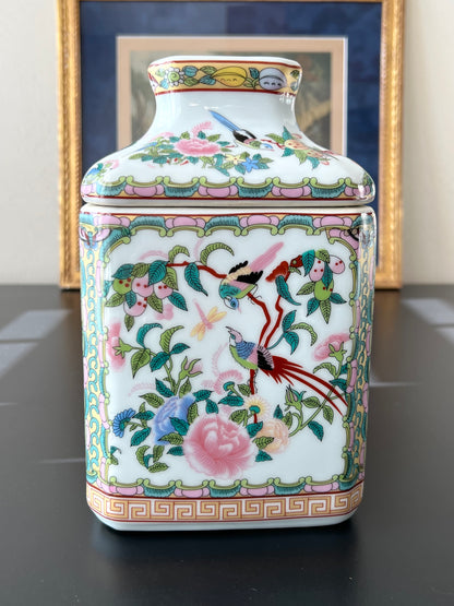 Rose Medallion Style Porcelain Tissue Box Cover - Chinoiserie Style