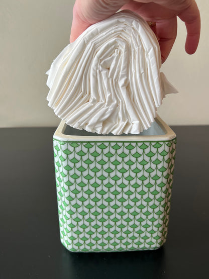 Green & White Fish Scale Pattern Porcelain Tissue Box