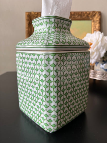 Green & White Fish Scale Pattern Porcelain Tissue Box