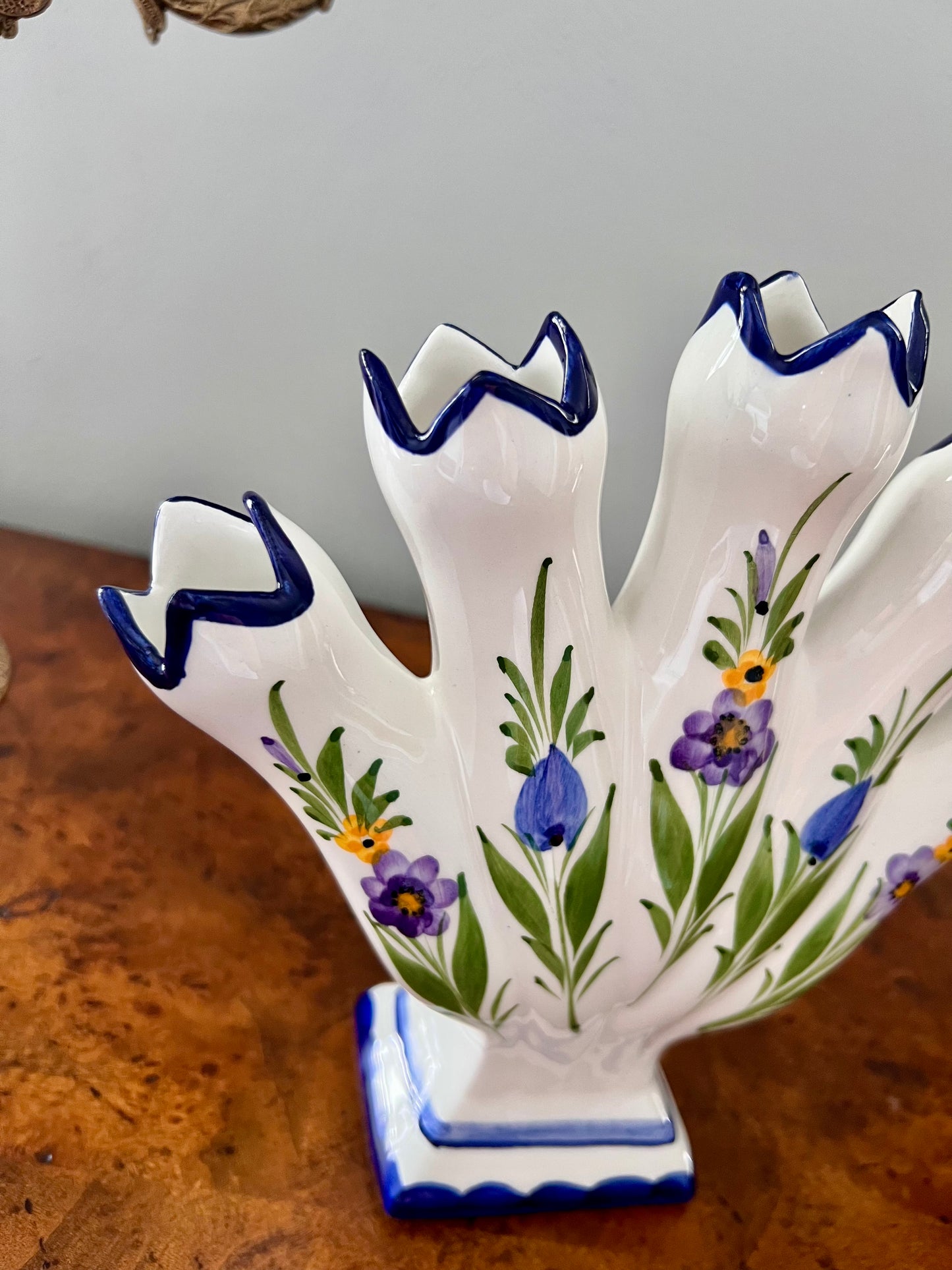 Vintage Portuguese Hand Painted Tulipiere