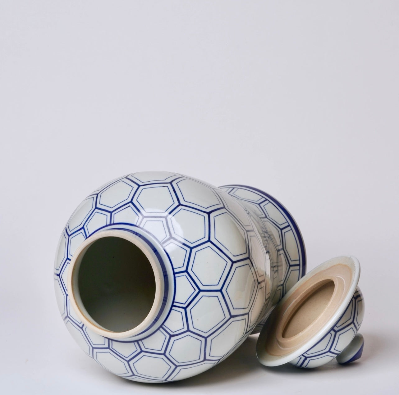 Blue & White Honeycomb Lattice Porcelain Ginger Jar 20” Tall