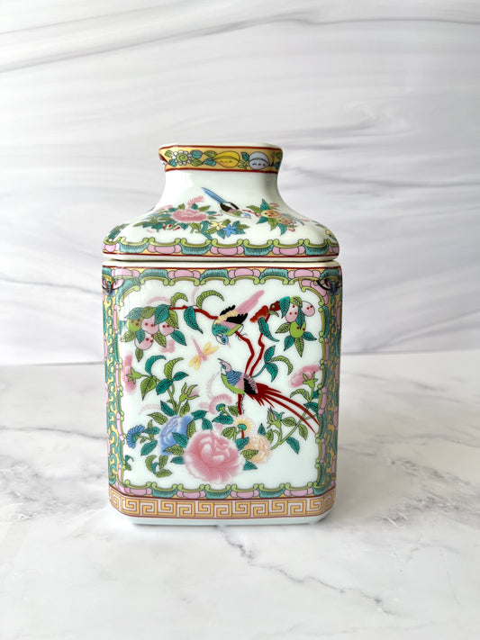 rose medallion style decorative porcelain tissue cover on white background