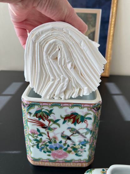 Rose Medallion Style Porcelain Tissue Box Cover - Chinoiserie Style