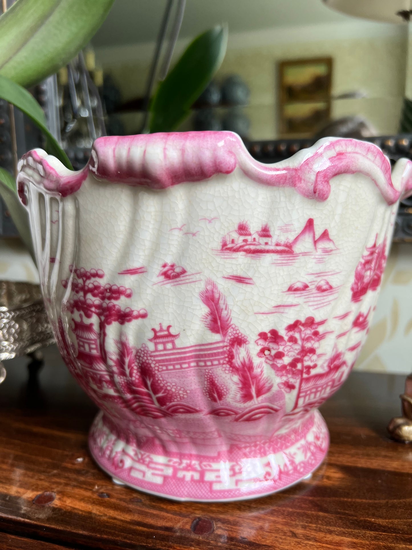Pink Pagoda Garden Scalloped Cachepot Planter