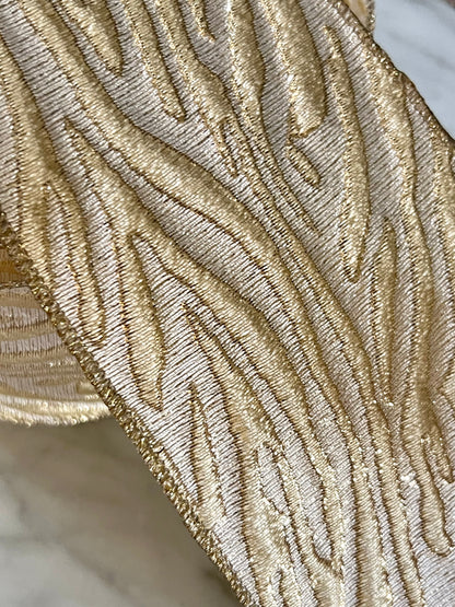 Champagne Gold Shimmer Animal Stripe Wired Ribbon – 4” x 10 Yards