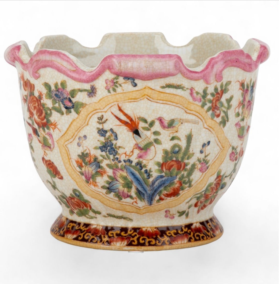 Birdsong Pink Scallop Chinoiserie Planter