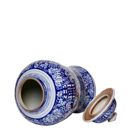 Midnight Blue Porcelain Temple Jar with Grape Vine Motif