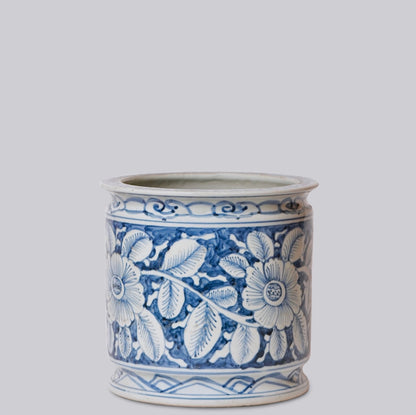 Blue & White Chinoiserie Floral Porcelain Planter Cachepot – 9.5”