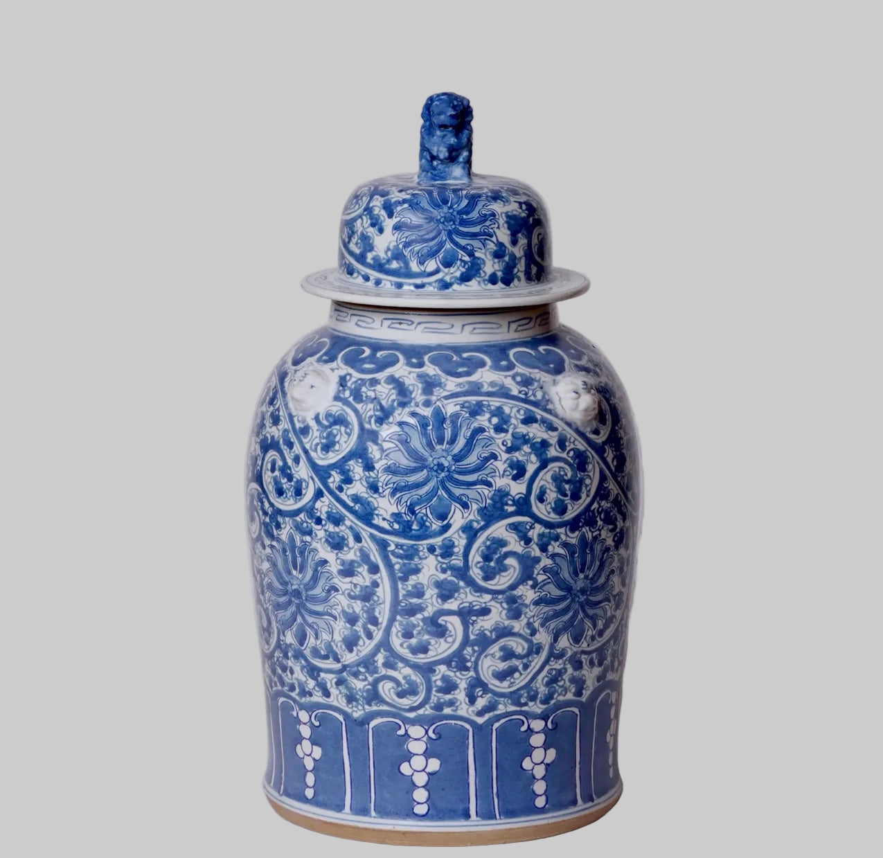 blue and white porcelain ginger jar with lotus motif