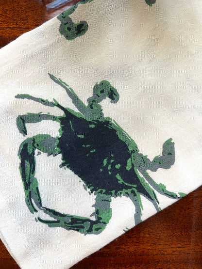 Set of Two Coastal Green Crab Tea Towels