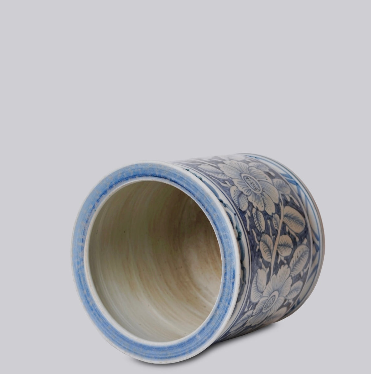 Blue & White Chinoiserie Floral Porcelain Planter Cachepot – 9.5”