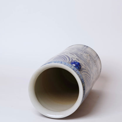 Blue & White Porcelain Koi Fish Umbrella Stand