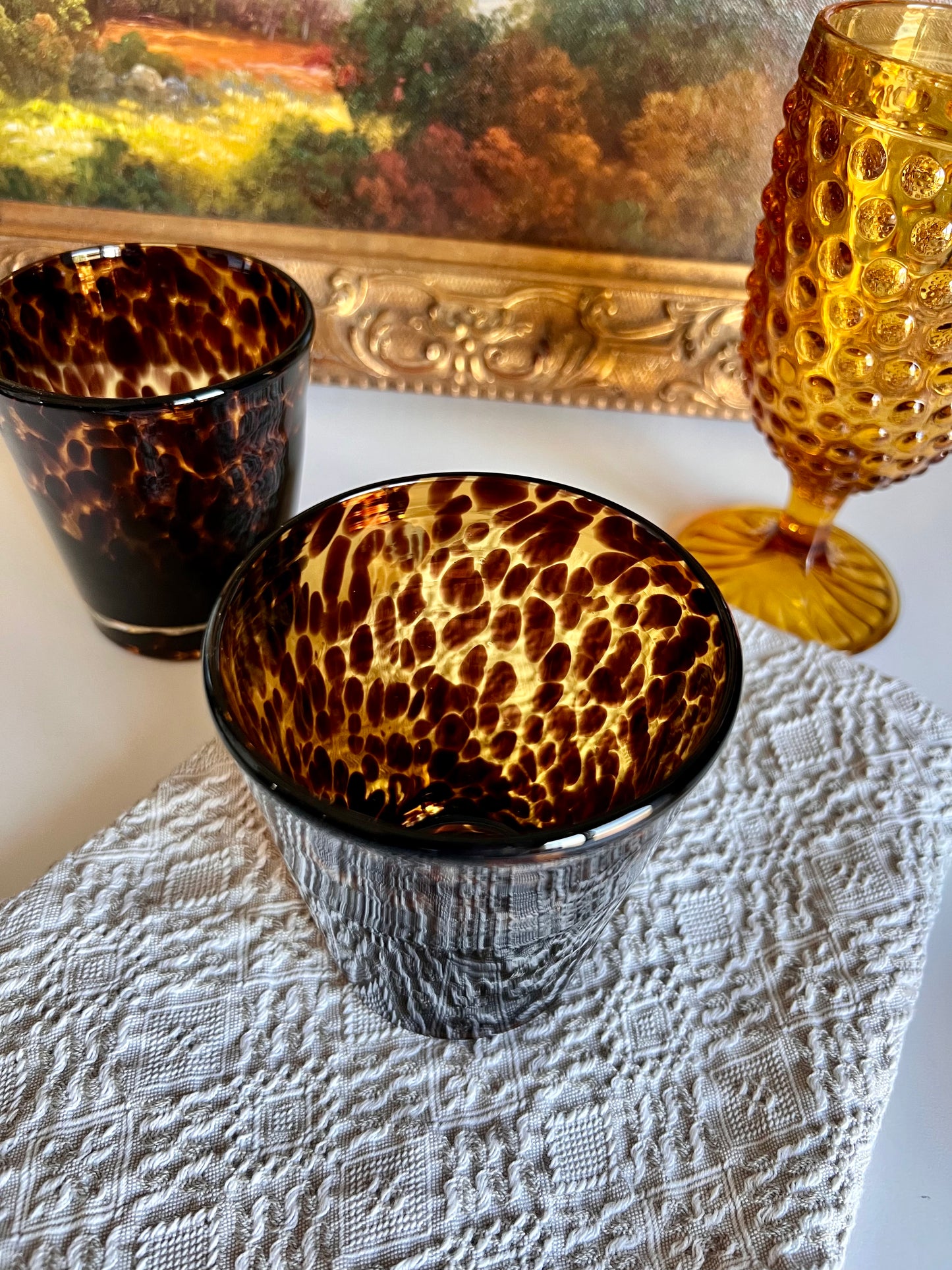 Tortoise Shell Glass Tumblers – Set of 4, 8 oz