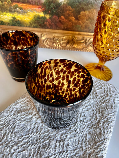 Tortoise Shell Glass Tumblers – Set of 4, 8 oz