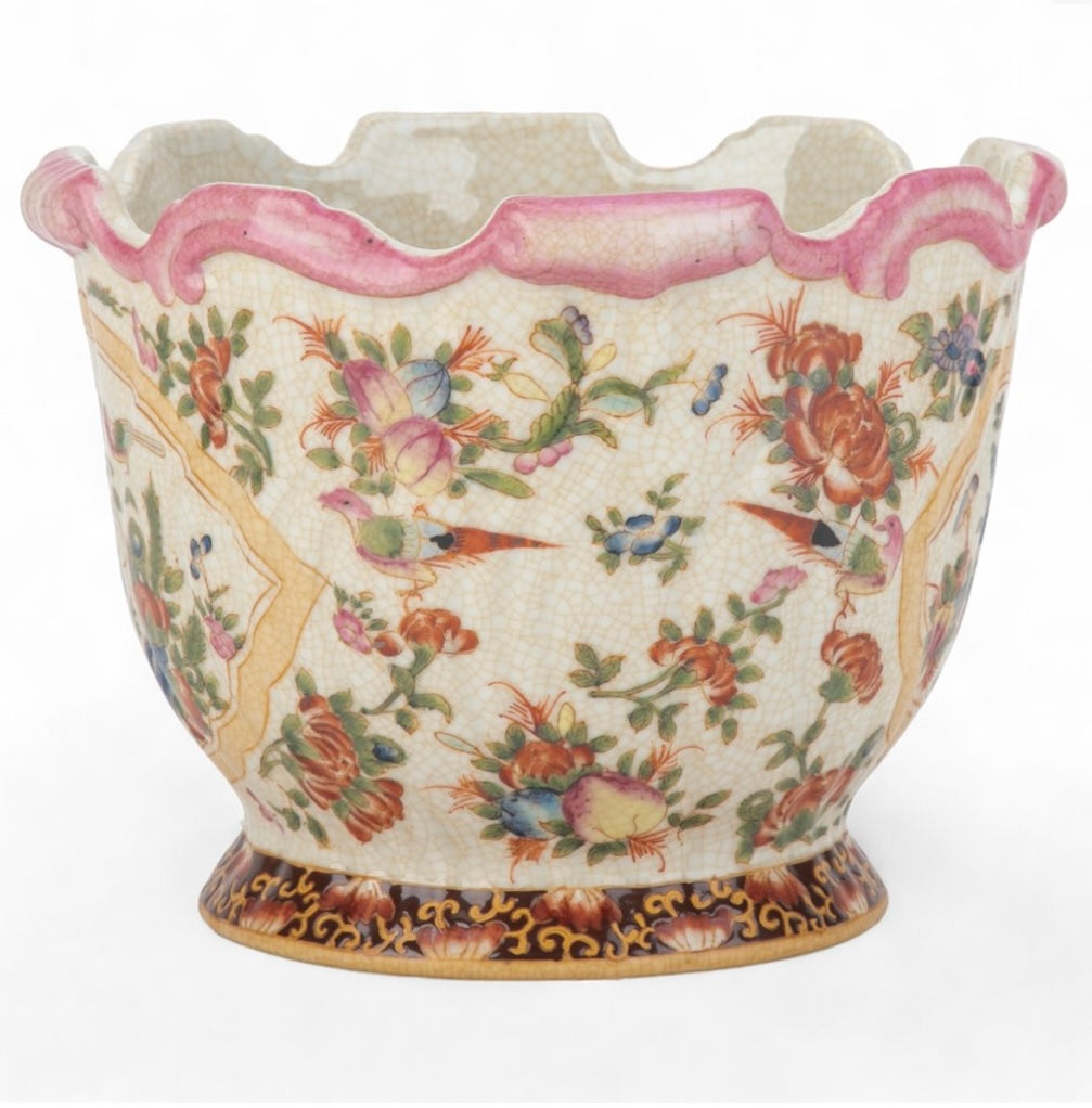Birdsong Pink Scallop Chinoiserie Planter