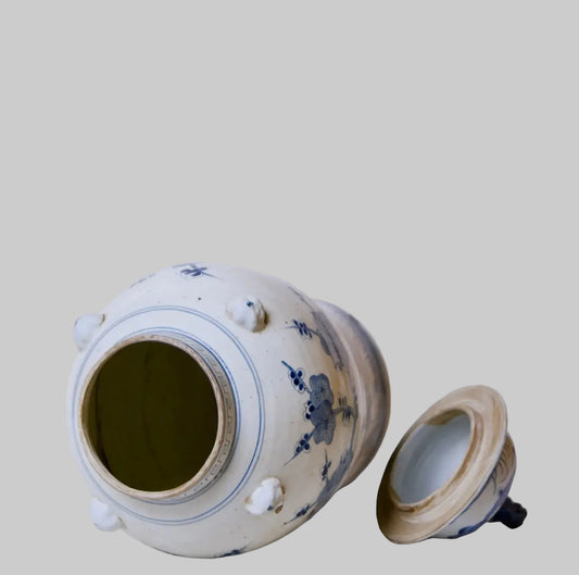 Blue & White Botanical Temple Jar