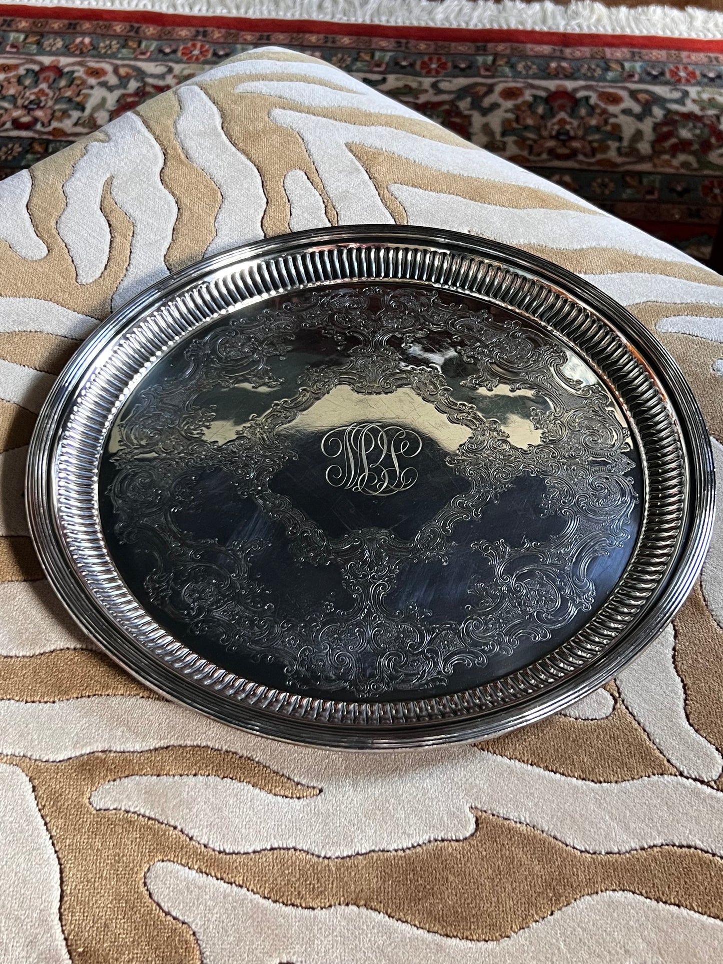 Silverplate Serving Tray – Vintage Gorham Superfine Monogrammed 12” Tray