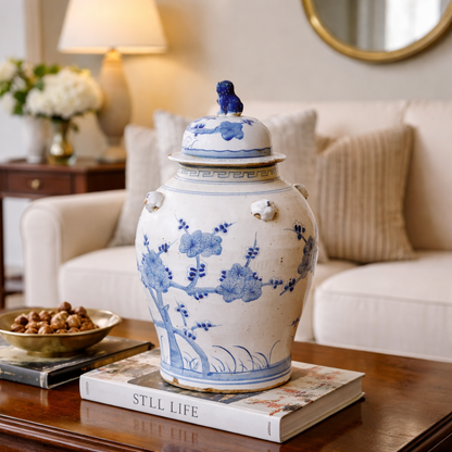 Blue & White Botanical Temple Jar