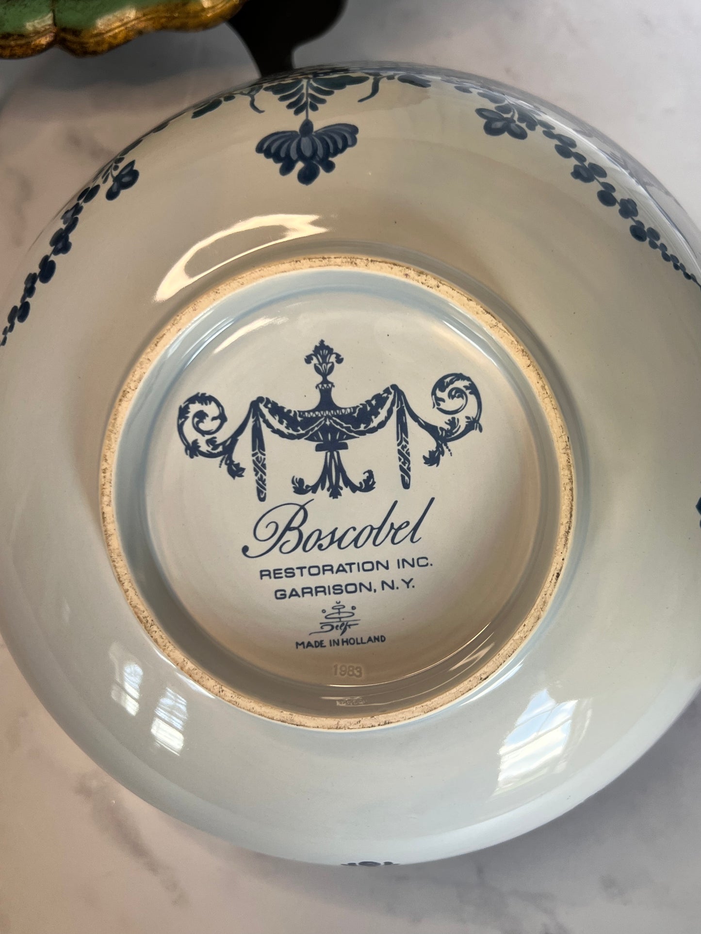 Vintage OUD Delft Blue and White Footed Bowl Boscobel Restoration 1983 9.5” D