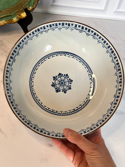 Vintage OUD Delft Blue and White Footed Bowl Boscobel Restoration 1983 9.5” D