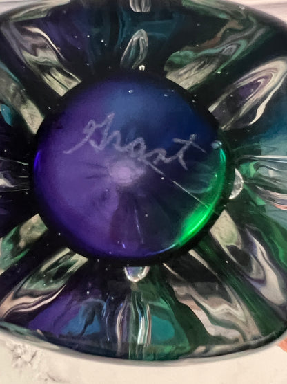 Signed Grant Sommerso Art Glass Bud Vase | 10” Amethyst Blue Green Glass