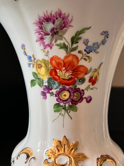 Meissen B-Form 9.5 Inch Porcelain Floral Vase c. 1950s