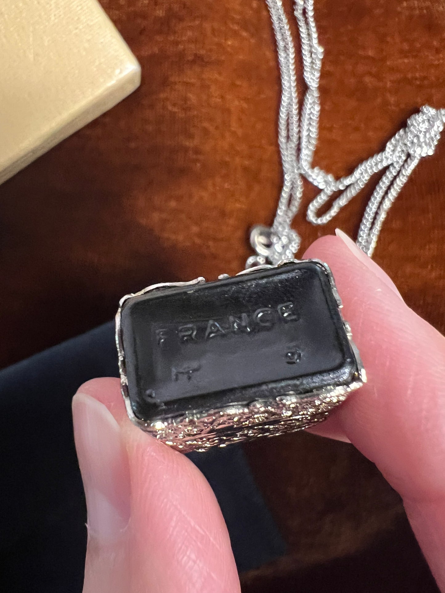 Madame Rochas Perfume Flacon Necklace with Original Box & Pouch