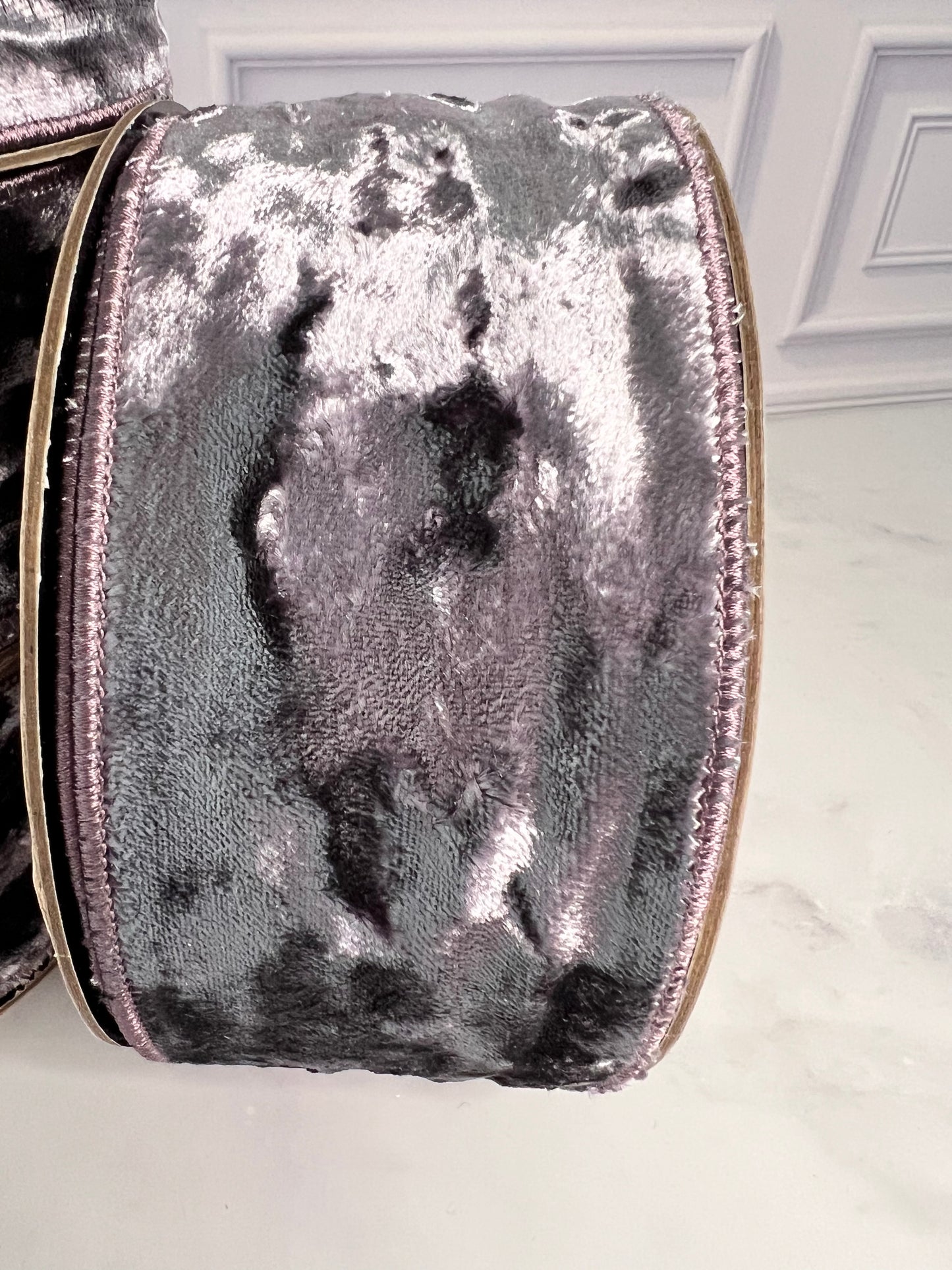 Silver Lavender Plum Crushed Velvet Wired Designer Ribbon – 2.5” x 10 Yards