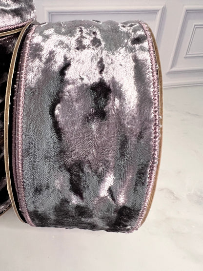 Silver Lavender Plum Crushed Velvet Wired Designer Ribbon – 2.5” x 10 Yards