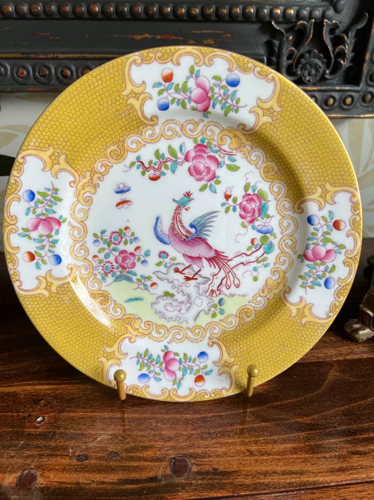 Vintage Minton Cockatrice Yellow salad plate with yellow border and bird motif, made in England