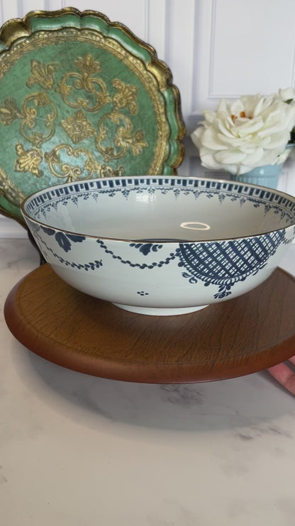Vintage OUD Delft Blue and White Footed Bowl Boscobel Restoration 1983 9.5” D