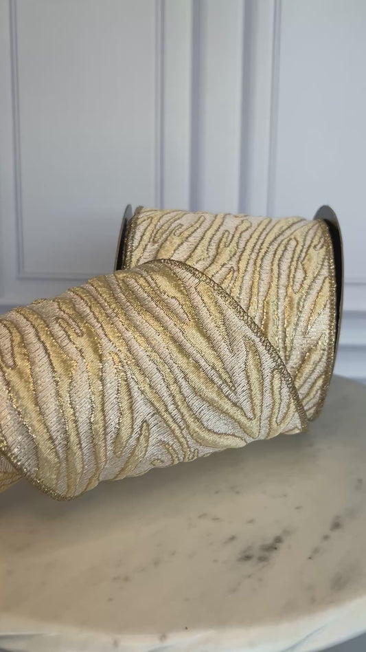 Champagne Gold Shimmer Animal Stripe Wired Ribbon – 4” x 10 Yards