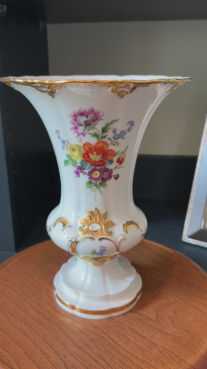 Meissen B-Form 9.5 Inch Porcelain Floral Vase c. 1950s