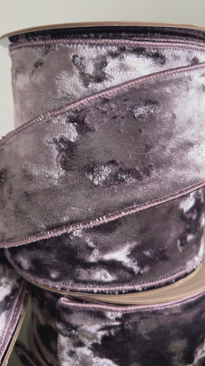 Silver Lavender Plum Crushed Velvet Wired Designer Ribbon – 2.5” x 10 Yards