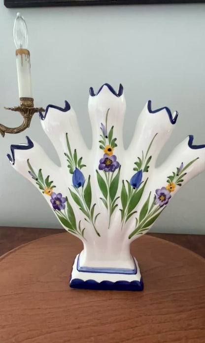Vintage Portuguese Hand Painted Tulipiere